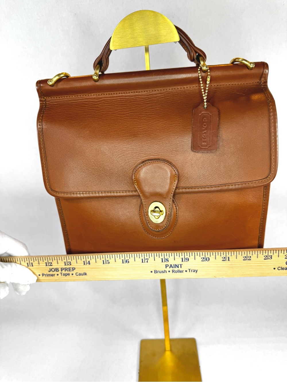 Vintage Coach Willis 9927 British Tan Leather Turnlock Top Handle Crossbody Bag - Picture 7 of 16